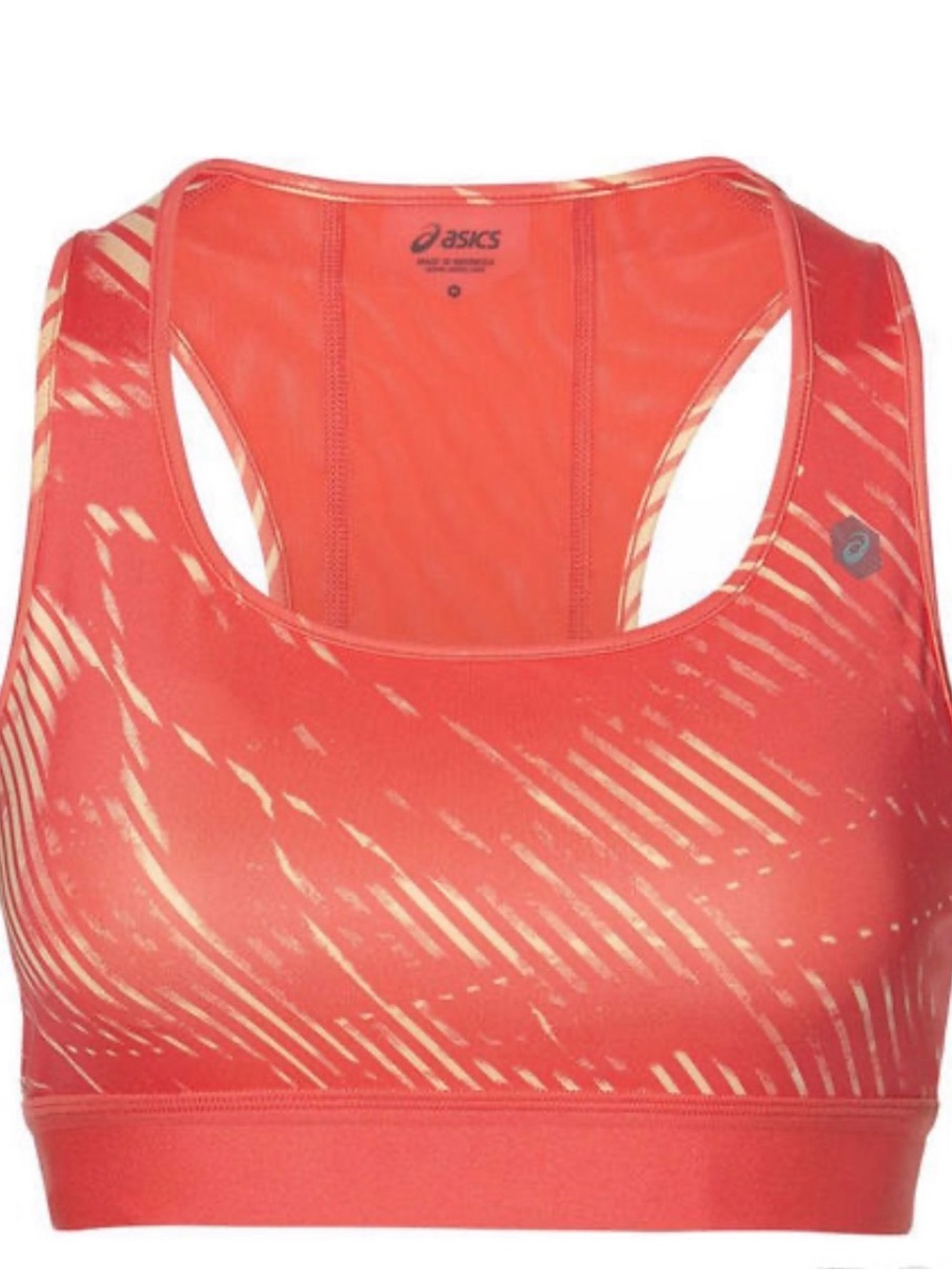 ASICS Coral-Print Racerback Sports Bra in Cream Accents size small